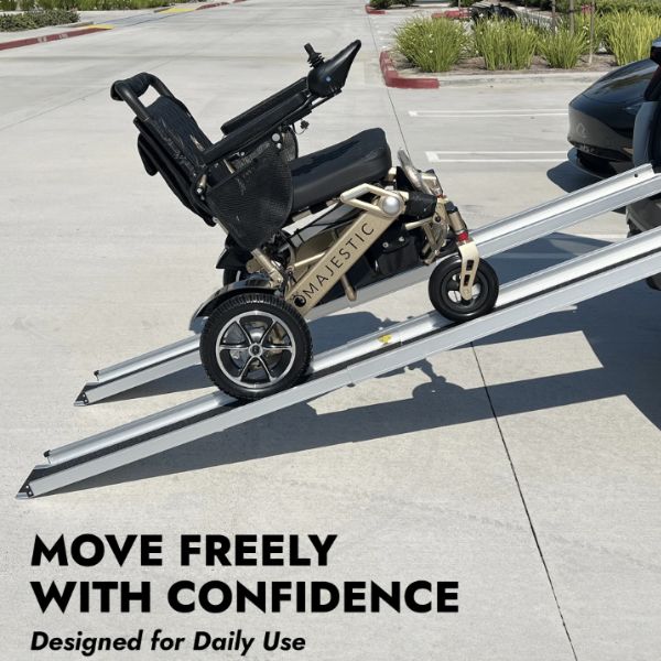 GO-Ramp Portable 7 FT Telescopic Ramp By GomfyGo shown being used by A Power Chair