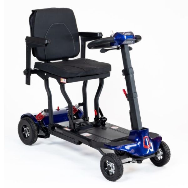 A blue Genie Lightweight Folding Mobility Scooter shown on a plain white background.