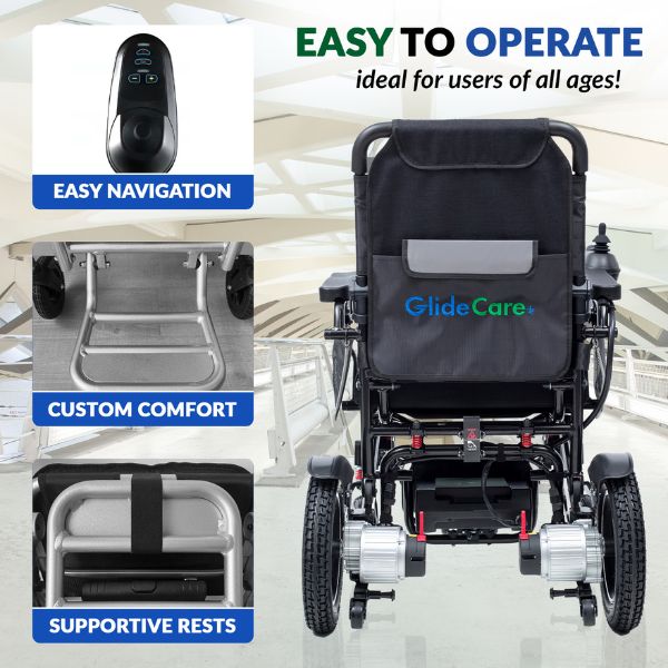 Glide Care G-6R Reclining Backrest Electric Wheelchair  Features and rear view