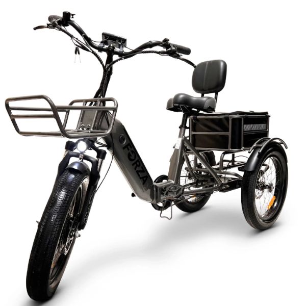 Go Bike FORZA Compact Foldable Electric Trike Gray in Front Left View