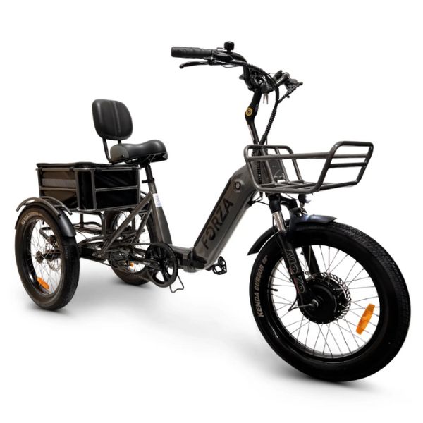 Go Bike FORZA Compact Foldable Electric Trike Gray in Right Angle View