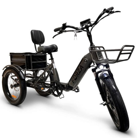 Go Bike FORZA Compact Foldable Electric Trike Gray in Front Right View