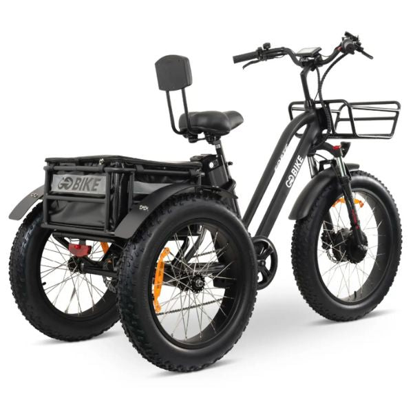 Go Bike Forte Electric Tricycle Black Showing the Rear Storage