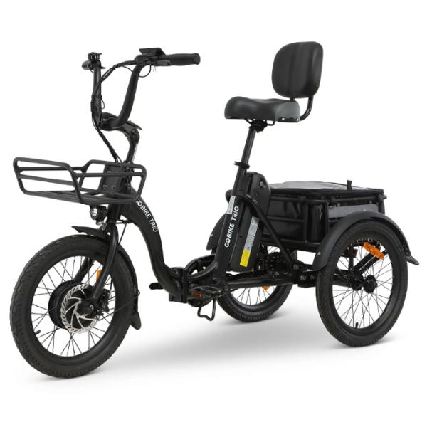 Go Bike TRIO Crossover Lightweight Foldable Electric Tricycle Black in Left Angle View
