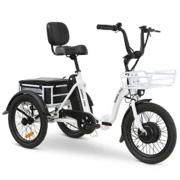 Go Bike TRIO Crossover Lightweight Foldable Electric Tricycle White in Right Angle View