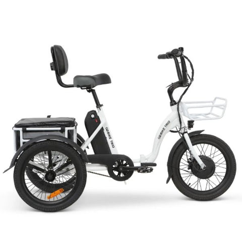 Go Bike TRIO Crossover Lightweight Foldable Electric Tricycle in Left Rear View White in Right Side View