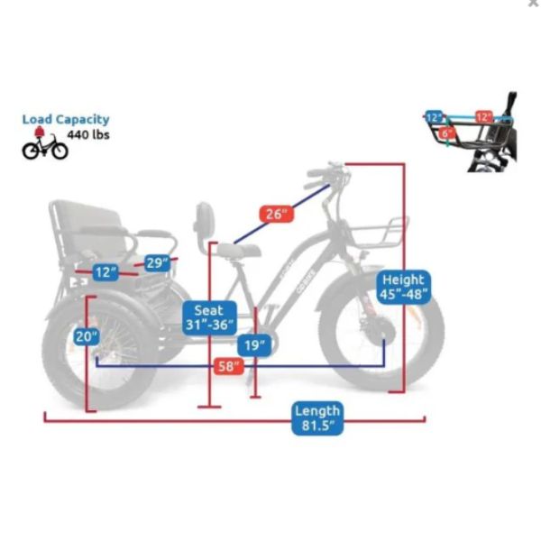 Go Bike Forte Electric Tricycle With Rear Seat Dimensions and Load Capacity