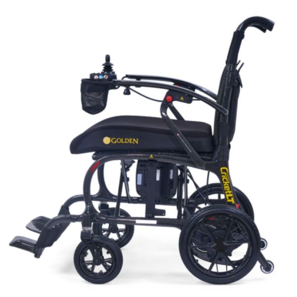 Golden Cricket LT Carbon Folding Power Wheelchair Left Side View