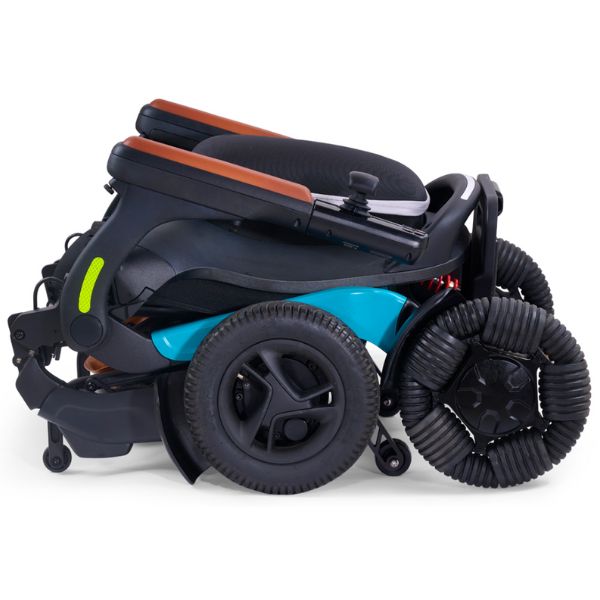 Golden Ally Pro Folding Electric Wheelchair GP304 in Teal Color Frame Folded Lying Side View