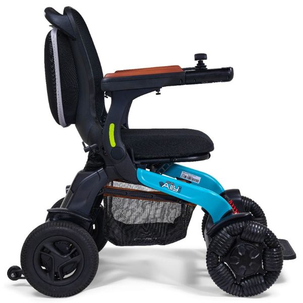 Golden Ally Pro Folding Electric Wheelchair GP304 in Teal Color Frame Side View