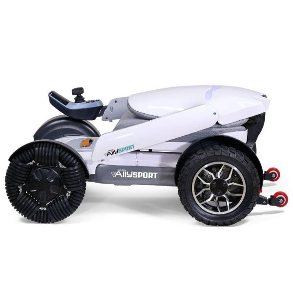 Golden Ally Sport Folding Electric Wheelchair GP305 White Color Left Side Folded View