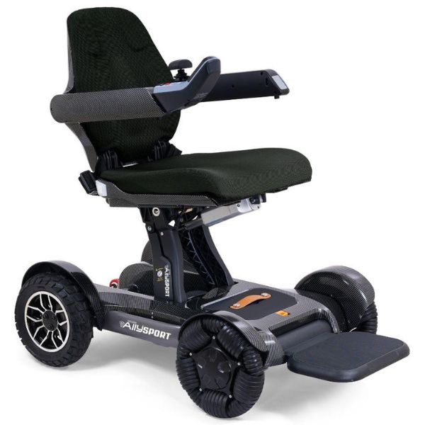 Golden Ally Sport Folding Electric Wheelchair GP305 in Black Carbon Fiber Pattern