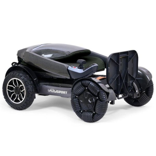 Golden Ally Sport Folding Electric Wheelchair GP305 in Black Carbon Fiber Pattern Folded  View