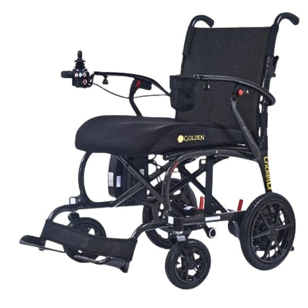 Golden Cricket LT Carbon Folding Power Wheelchair Left Angle View