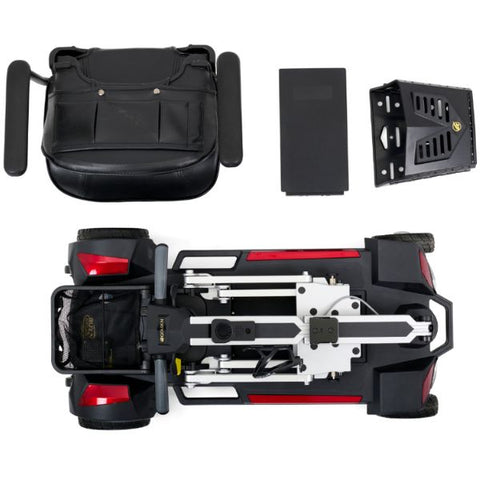 Golden Technologies Buzzaround Carry On Folding Mobility Scooter GB120 Red Color Disassembled View