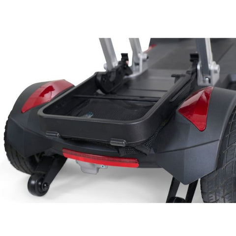 Golden Technologies Buzzaround Carry On Folding Mobility Scooter GB120 Red Color folded Basket and Rear Lights View