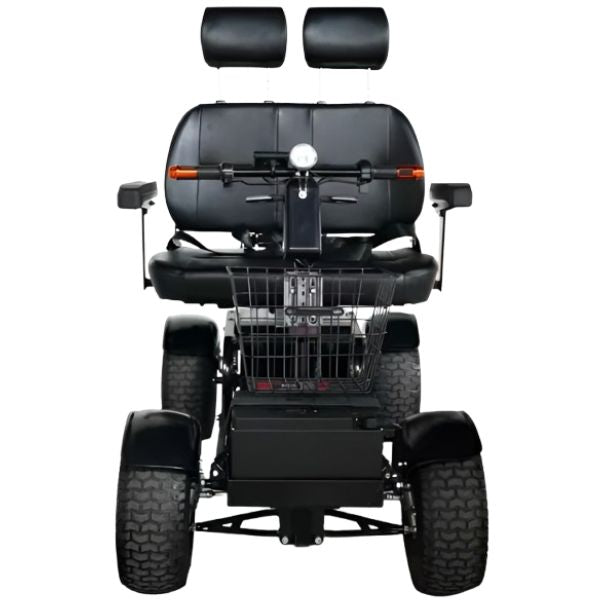 Green Transporter Cheeta Ninja All-Terrain Mobility Scooter with Dual Seat Front View