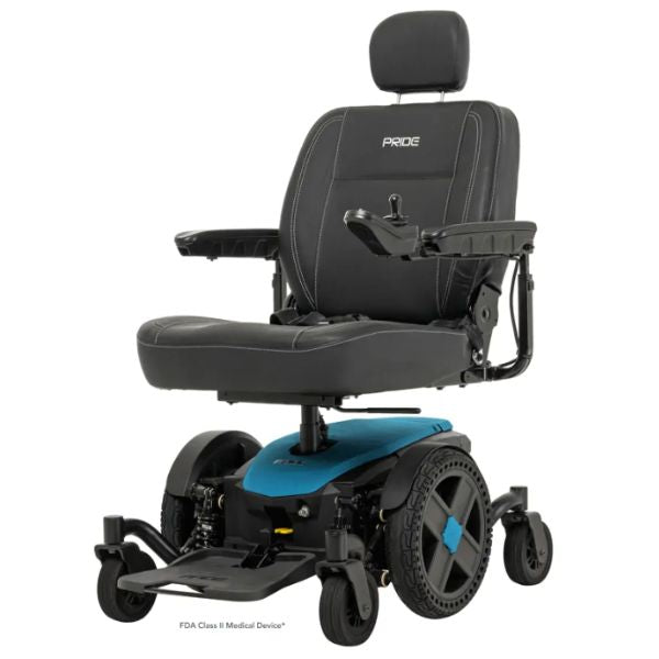 Pride Jazzy EVO 614 Power Chair in Blue Angle Left View