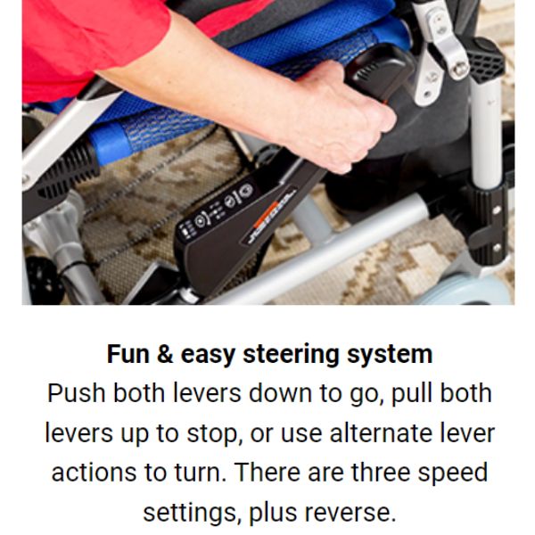 Journey Zinger Portable Folding Power Wheelchair Steering System with description 