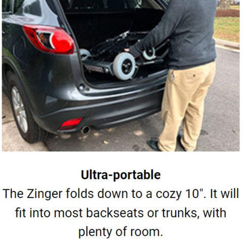 Journey Zinger Portable Folding Power Wheelchair Portability with description 
