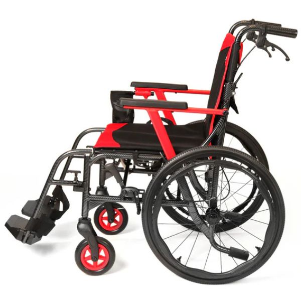 Journey So Lite C2 Ultra Lightweight Wheelchair Shown in Black/Red Color Left Side View