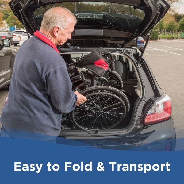 Journey So Lite C2 Ultra Lightweight Wheelchair in  Red Color  Shown Folded & Being Put Inside a Car Trunk