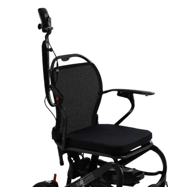 MM60 Carbon Ultra-Lightweight Folding Power Chair Showing the Flip Up Arm Rest