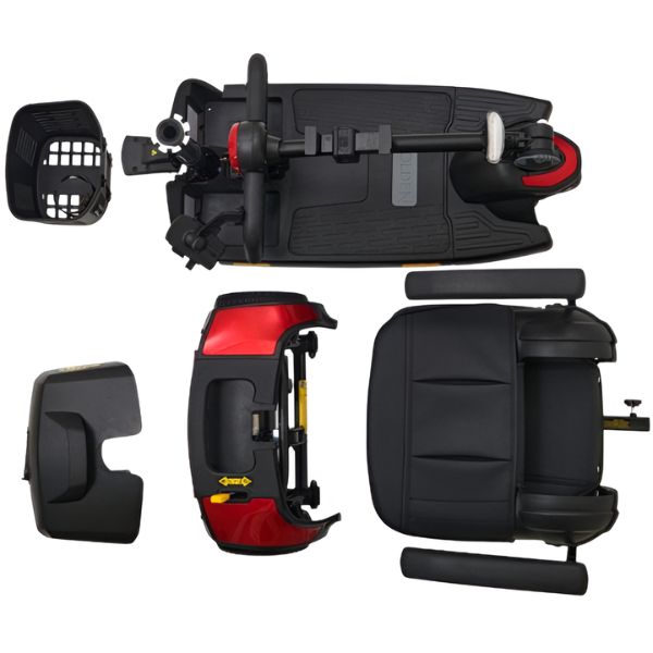 Golden Technologies Buzzaround XLS-HD 3-Wheel Travel Scooter GB121B-SHZ Red Color Disassembled View