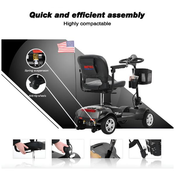 Metro Mobility Max Sport Portable 4-Wheel Mobility Scooter Quick Assemly