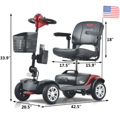 Metro Mobility Max Sport Portable 4-Wheel Mobility Scooter Dimensions