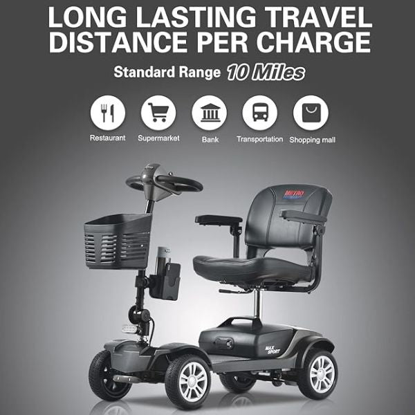 Metro Mobility Max Sport Portable 4-Wheel Mobility Scooter Battery Range