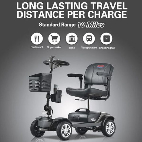 Metro Mobility Max Sport Portable 4-Wheel Mobility Scooter Battery Range
