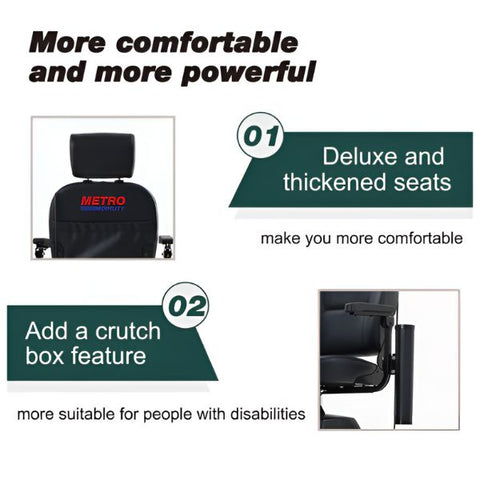 Metro Mobility Max Plus 4-Wheel Mobility Scooter Deluxe Seat and Crutch Biox