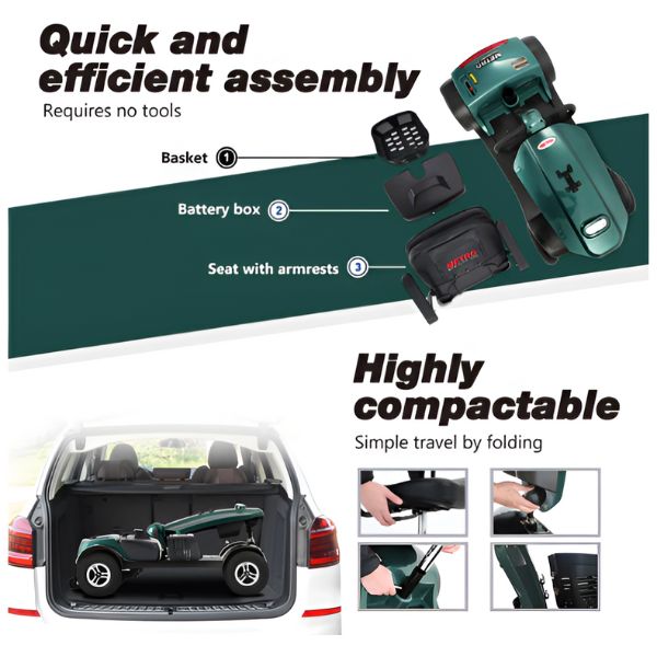 Metro Mobility Max Plus 4-Wheel Mobility Scooter merald Color Dsassembled View
