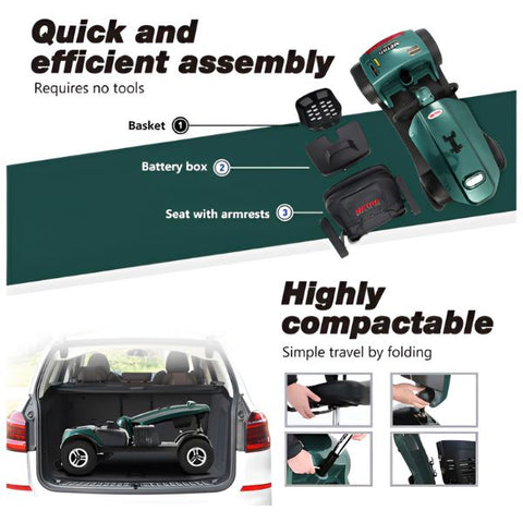 Metro Mobility Max Plus 4-Wheel Mobility Scooter merald Color Dsassembled View