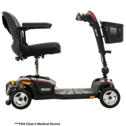 Pride Mobility Go-Go Endurance Li Travel Mobility Scooter Garnet Red With Padded Seat Right Side View