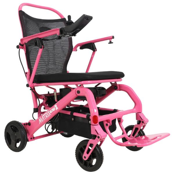 Matrix Ultra 2 Carbon Fiber Folding Power Wheelchair Rosy Pink