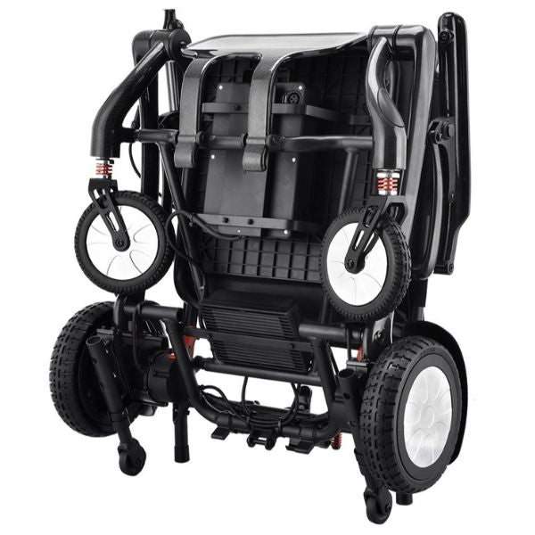 Matrix Ultra Carbon Fiber Portable Electric Wheelchair By Discover Your Mobility in Black Frame Folded Back View
