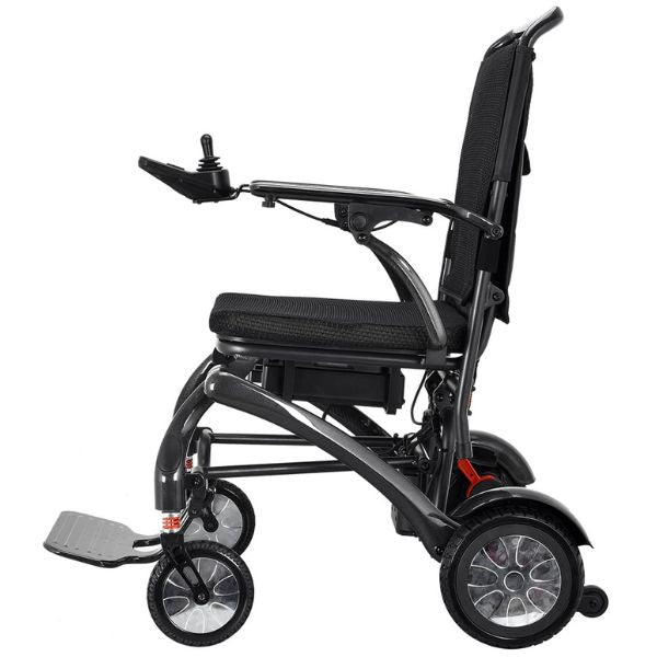 Matrix Ultra Carbon Fiber Portable Electric Wheelchair By Discover Your Mobility in Black Frame Left Side View