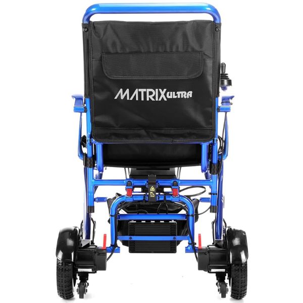 Matrix Ultra Carbon Fiber Portable Electric Wheelchair By Discover Your Mobility in Blue Frame Back View