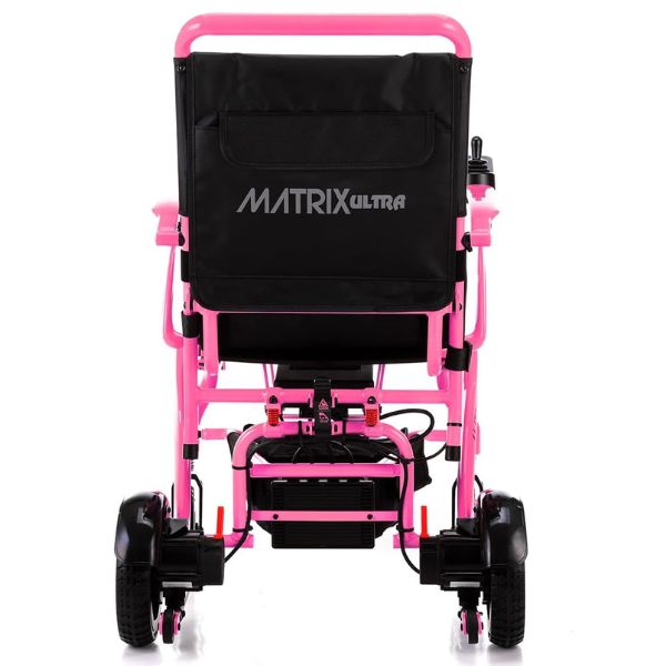 Matrix Ultra Carbon Fiber Portable Electric Wheelchair By Discover Your Mobility in Pink Frame Back View