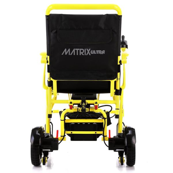Matrix Ultra Carbon Fiber Portable Electric Wheelchair By Discover Your Mobility in Yellow Frame Back View