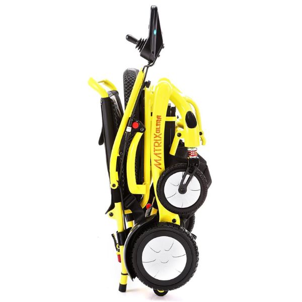Matrix Ultra Carbon Fiber Portable Electric Wheelchair By Discover Your Mobility in Yellow Frame Folded Side View