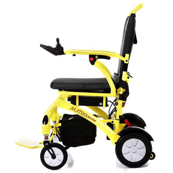 Matrix Ultra Carbon Fiber Portable Electric Wheelchair By Discover Your Mobility in Yellow Frame Left Side View