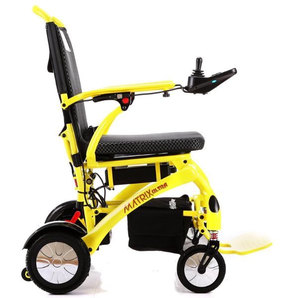 Matrix Ultra Carbon Fiber Portable Electric Wheelchair By Discover Your Mobility in Yellow Frame Right Side View