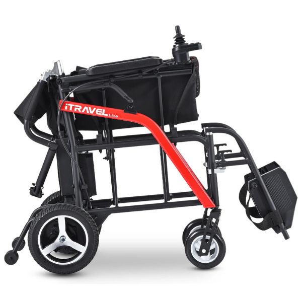 Metro Mobility iTravel Lite Folding Power Wheelchair Black Color Folded View