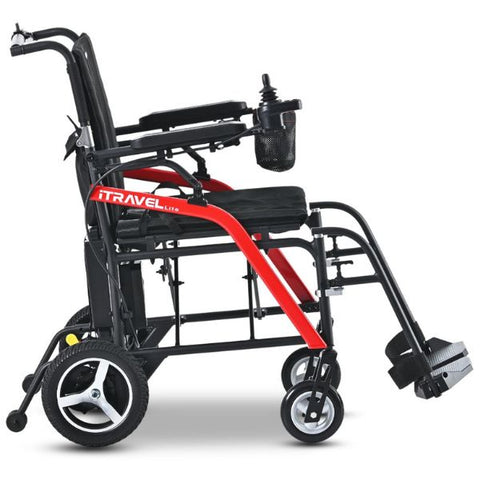 Metro Mobility iTravel Lite Folding Power Wheelchair Black Color Side View