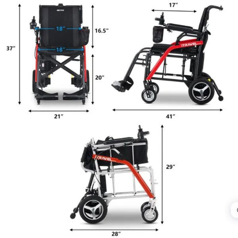 Metro Mobility iTravel Lite Folding Power Wheelchair DImensions