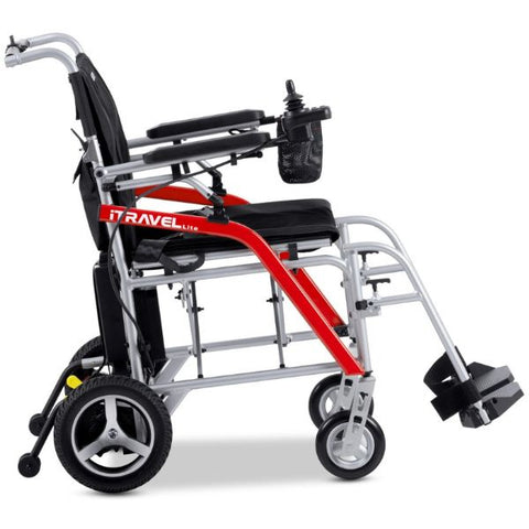 Metro Mobility iTravel Lite Folding Power Wheelchair Silver COlor SIde View