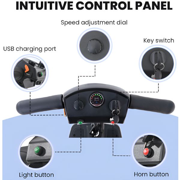 Metro Mobility Air Classic 3-Wheel Transportable Mobility Scooter Inuitive Control Panel